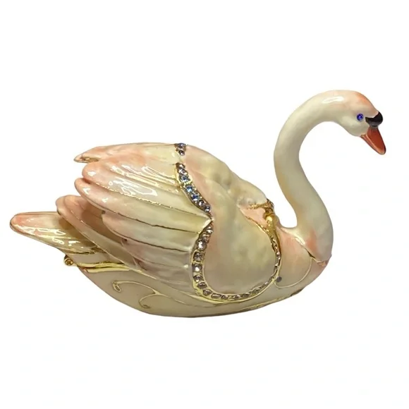 Vintage Enamel Swan Trinket Box - Picture 3 of 11